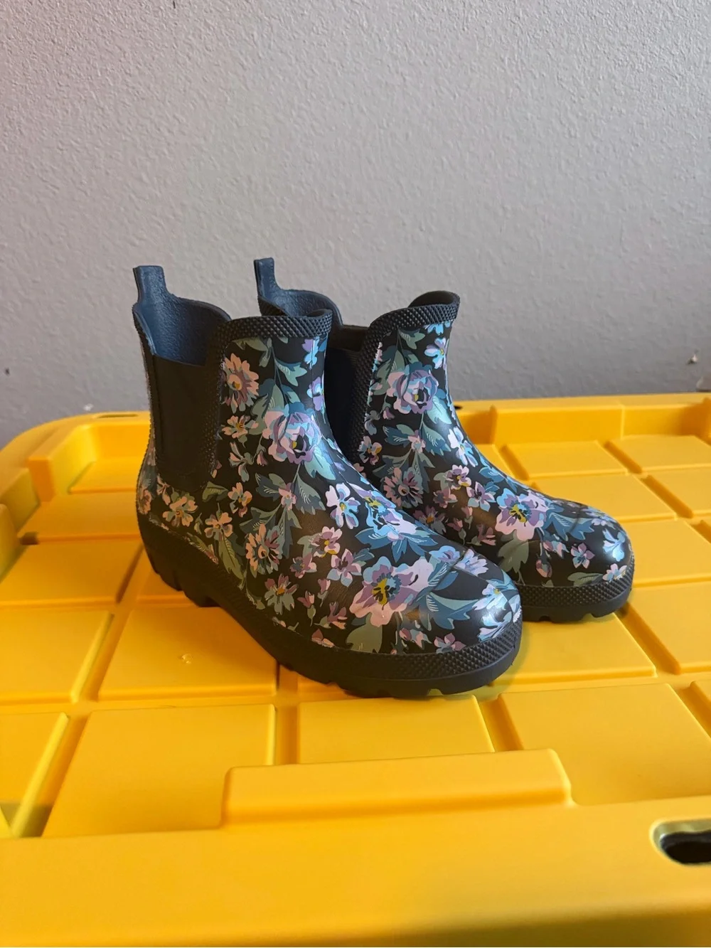 Vera Bradley Floral Waterproof Chelsea Rain Boots - Black with Purple Flowers